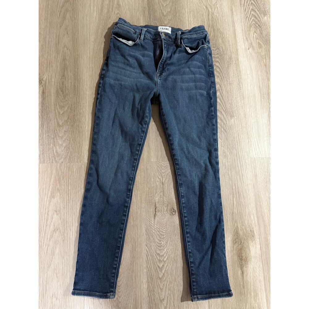 Frame Denim Skinny Jeans in Dark Blue Wash